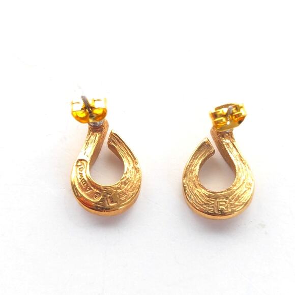 Vintage Amway Gold Tone Minimalist Open Swirl Hook Pierced Post Stud Earrings - Picture 3 of 4